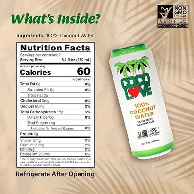Coco Love 100% Coconut Water | 16.9 Fl Oz - 500 ml (12 Pack)