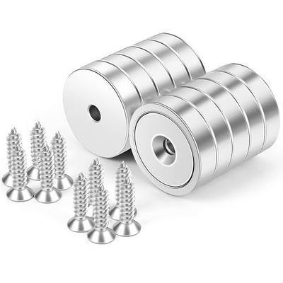 Neosmuk Silver Magnets with Screws,130lbs+ Heavy Duty Rare Earth 10 Pack | Neodymium Mounting Magnets with Holes,Countersunk Round Disc Industrial Magnets for Wall Mounting,