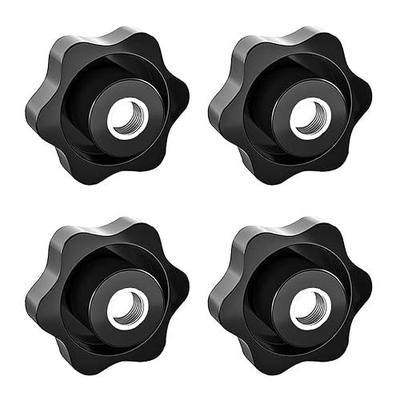 Aifeier ET 4 Pcs 1/4"-20 Inch Knob Black Nylon Screw-On Type Thru Threaded Knob Nuts 6-Star Shape Hand Tighten Clamping Knobs (0.25"/6.35mm)