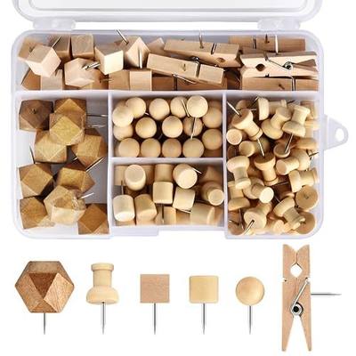 128Pcs Wood Push Pins, Thumb Tacks for Decorative, Wooden Pins and Tacks, Cork Board Thumbtacks, Cute Thumbtack for Wall and Bulletin Board, Map Pins
