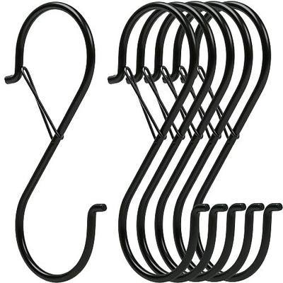6 Pack 5 Inch S Hooks for Hanging, Heavy Duty S Hooks with Safety Buckle, S Shape Hooks for Hanging Kitchen Utensils, Pots and Pans, Cups, Plants, Clothes and Bags, Black