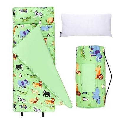 Wildkin Microfiber Nap Mat for Kids | 50 x 20 in all-in-one microfiber nap mat with attached blanket, removable pillow, roll-up straps and carry handle.