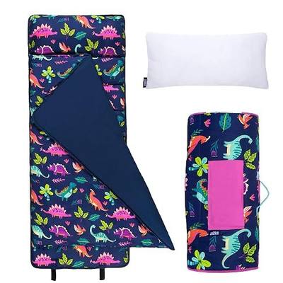 Wildkin Microfiber Nap Mat for Kids | 50 x 20 in all-in-one microfiber nap mat with attached blanket, removable pillow, roll-up straps and carry handle.