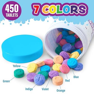 Tub Works® Bath Color Fizzies®, 150 Count, 3 Pack | Nontoxic & Fragrance-Free | Color Bath Drops Create Fun Bath Colors | Bath Color Tablets in 7 Colors for Variety | Bath Bombs for Kids Bath