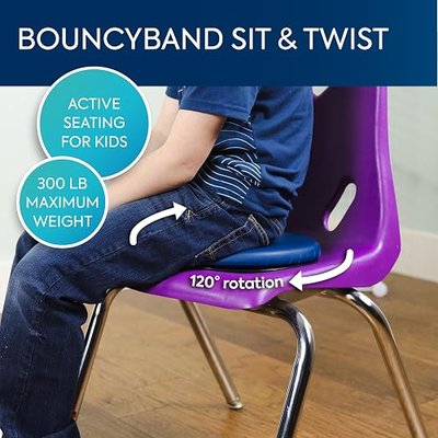 BouncyBand Sit & Twist Active Seat Cushion – 12” D Sensory Cushion for Kids Up to 300lbs – Sensory Tool Promotes Active Learning and Improves Focus and Productivity