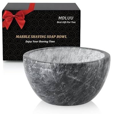 MDLUU Marble Shaving Soap Bowl, 4.7" Shaving Soap and Cream Bowl, Natural Marble Stone Bowl, Keep Lather Warm for Man's Wet Shave (Black)