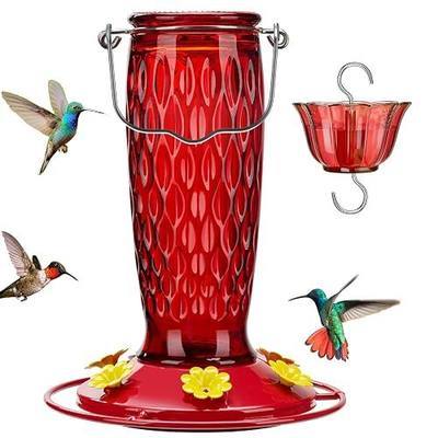 Kingsyard Hummingbird Feeders for Outdoors Hanging, 20 Ounce, Glass Hummingbird Feeder with Ant Moat & 6 Bee Guard Feeding Ports, Leak-Proof, Red