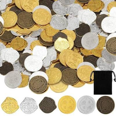 Hanaive 100 Pcs Metal Pirate Coins Treasure Chest Spanish Doubloon Fake Coins Tokens for Kids Board Games Pirate Party Cosplay (Groovy Style)