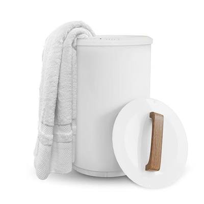 SAMEAT Heated Towel Warmers for Bathroom - Large Towel Warmer Bucket, Wood Handle, Auto Shut Off, Fits Up to Two 40"X70" Oversized Towels, White