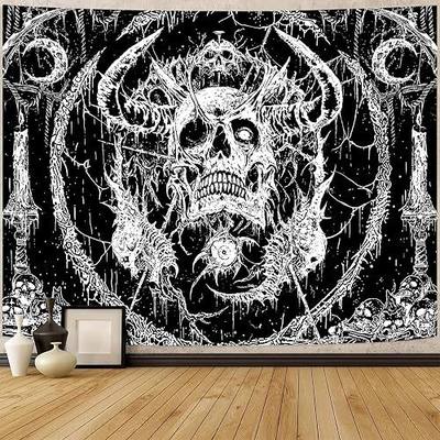 Lifeella Skull Tapestry, Gothic Horror Moon Skeleton Mystic Dark Tapestries for Bedroom Grunge Wall Hanging Black and White 36 x 48 inch