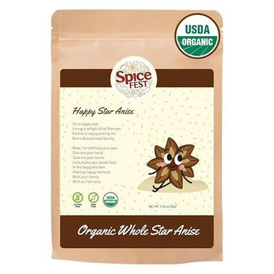 SPICE FEST - Organic Whole Star Anise, (1.8 Ounces) 100% Natural Vietnamese Star Anise Pods, Dried Star Anise Spice, Gluten Free, Non GMO, USDA Certificate