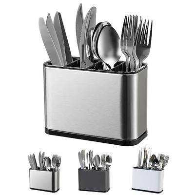 LIBODOUR Utensil Holder,Stainless Steel Caddy Counter,Spoon holder,4 Compartments Silverware Caddy,Capacity Flatware Spoon Fork Tool Cutlery Holder(Silvery)