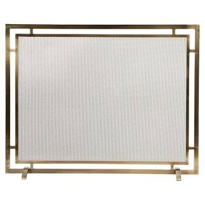 Modern Ember Gatsby Mesh Fireplace Screen in Aged Brass | Single Panel, Heavy-Duty Steel Frame with Powder-Coated Finish | Mesh Screen is Heat & Corrosion Resistant | Fits Standard Fireplaces