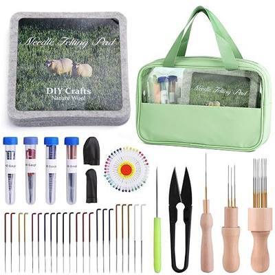 Mayboos Needle Felting Kit, 6"x6" Needle Felting Pad Tools | Needle Felting Supplies with Needles, Finger Guards, Wooden Handle Scissor, Bag for Beginner & Professional DIY