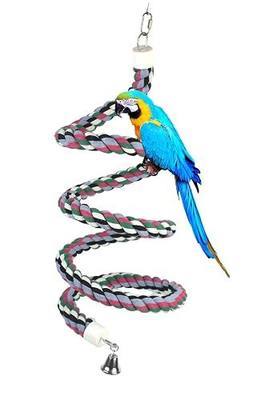 94.4inch Length Colorful Cotton Bendable Rope Perch Swing Bird Chew Toys Amazon Parrots Cage Toys with Bell Swing Climbing Standing Bungee Bird Toys for Regular to Big Size Birds