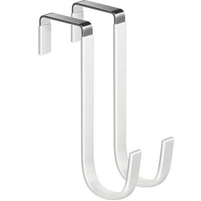 Mars-Rock Single Over Door Steel Hooks 2 Pack Fit 1-3/8" Door 5.5" White | Plastic Coated Rubber Feel Towel Rack Robe Coat Shoe Wreath Hanger No Damage No Scratch for Bathroom Heavy Duty Thin Top