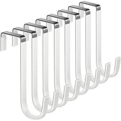 Mars-Rock Single Over Door Steel Hooks 8 Pack Fit 1-3/8" Door 5.5" White | Plastic Coated Rubber Feel Towel Rack Robe Coat Shoe Wreath Hanger No Damage No Scratch for Bathroom Heavy Duty Thin Top