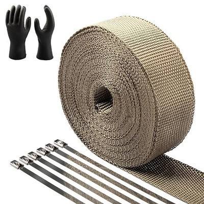 CARDI 2" x 50' Titanium Exhaust Heat Wrap for Motorcycle Heat Shield Tape with 14 Stainless Ties and Gloves