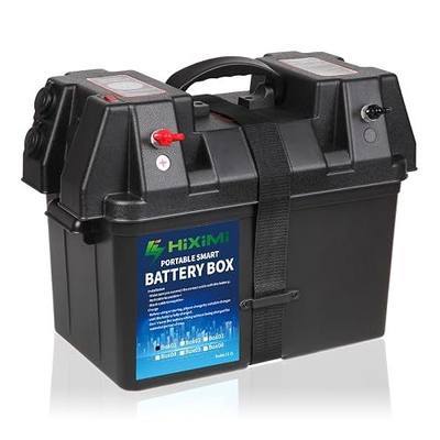 12V Battery Box Outdoor Portable Trolling Motor Battery Tray Cases for Marine Boat RV Camping Travel Lead acid AGM Lithium LiFePO4 Battery Plastic Boxes(Battery not Include)