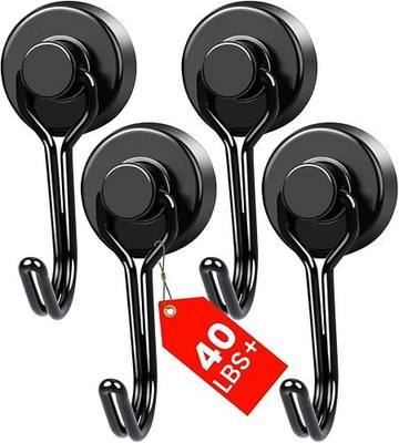MIKEDE Magnetic Hooks 4 Pack 40Lbs Heavy Duty Neodymium Magnet Hook | Black Magnetic Swivel Hooks for Hanging Rust Proof Strong Magnets with Hook Magnets Metal Hanger for Storage