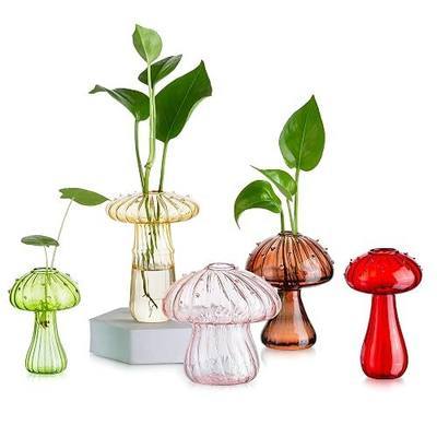 Glasseam Mushroom Plant Propagation Station: 5pcs Glass Vase Set for Table | Colored Cute Propagation Vases for Hydroponic Plants Flowers, Small Mini Terrarium for Indoor Window Home Decor, Women Gifts
