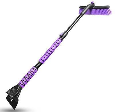HEEYA 44 Inch Snow Brush for SUV, Ice Scraper for Car Windshield Window, Extendable Snow Scraper and Brush with Comfortable Foam Grip for Truck Vehicle Automobile - Purple