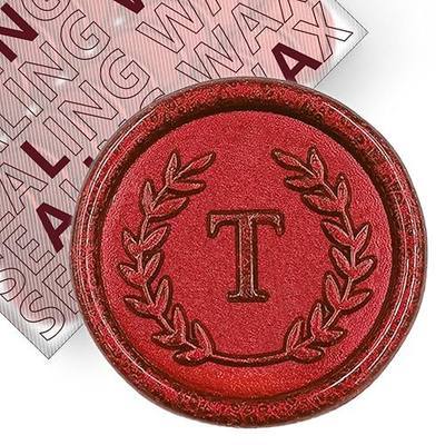 100Pcs Red Letter T Adhesive Wax Seal Stickers, Hand-Made, No Need Seal Stamp, Tear and Use Wax Stickers for Wedding Invitations, Envelopes, Christmas Gift
