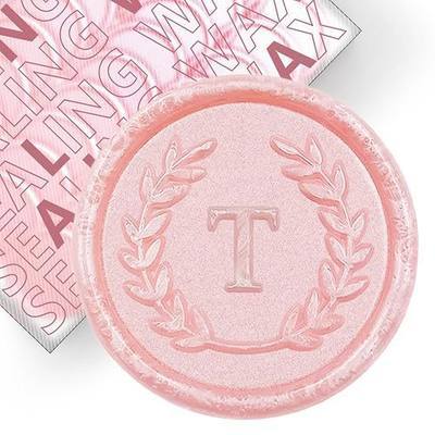 100Pcs Pink Letter T Adhesive Wax Seal Stickers, Hand-Made, No Need Seal Stamp, Tear and Use Wax Stickers for Wedding Invitations, Envelopes, Christmas Gift