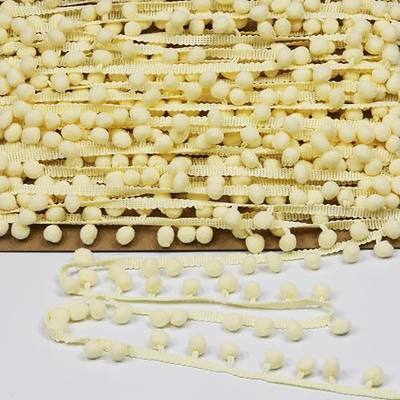 Mini Pom Pom Trim Lace Polyester Small Round Ball Fringe Trim 18 Yards 12 mm Wide for Sewing Crafts Clothing Curtains Accessories Lampshade Home DIY Decoration (Beige,12mm/0.47 inch Wide)
