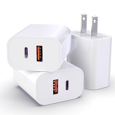 3-Pack USB C Charger Block, 20W Dual Port for iPhone Charger Block
