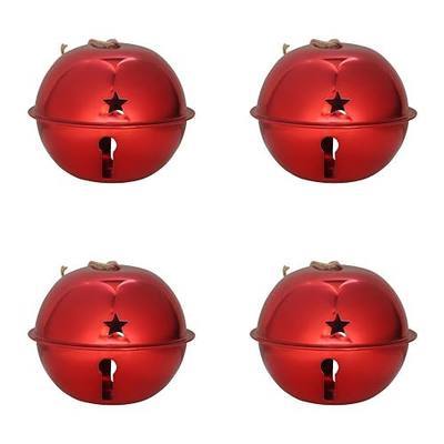 Haute Decor Adapt Nesting Jingle Bells (Shiny Red 4-Pack) - Large Size 120 mm (4.7 inch) Diameter - Christmas Tree Ornaments for Indoor or Outdoor Use - Compact Storage