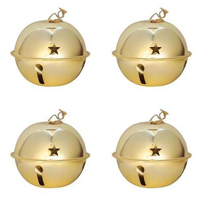 Haute Decor Adapt Nesting Jingle Bells (Shiny Gold 4-Pack) - Large Size 120 mm (4.7 inch) Diameter - Christmas Tree Ornaments for Indoor or Outdoor Use