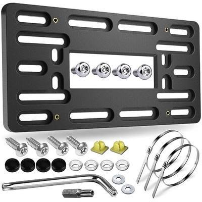 Aootf Front License Plate Bracket Holder, Bumper License Plate Mounting Kit | 2 Drill Holes Car Tag Adapter, Stainless Steel Zip Ties for Grill Mount, Anti Theft Stainless Steel Screw Bolt Caps