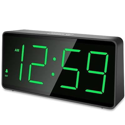 Peakeep Battery Operated Digital Alarm Clock for Bedrooms Big Numbers | Cordless Large Display Auto Dimming for Seniors, Adjustable Volume Loud Alarm Clock for Heavy Sleepers Adults (Green Digits)
