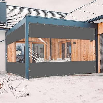 20 Oz Outdoor Vinyl Curtain, Outdoor Clear Panel Curtain, Weather Resistant Outdoor Curtain for Pergola, Porch, Gazebos, with Rustproof Grommets (8'H x 10'W, Dark Gray)