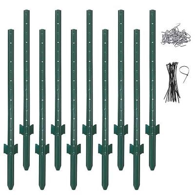 (4 Sizes: 4-5-6-7 Feet) LADECH 4 Feet Sturdy Duty Metal Fence Post with 20 Zip Ties & 20 Post Clips – Garden U Posts for Fencing (4 Feet - Light - Set 10)