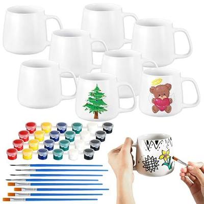 Tticai 4 Sets Paintable Paint Your Own Mug Kits - Christmas Party Favor DIY Coffee Mug Painting Kit Art and Crafts for Adults Includes Blank Ceramic Mugs, Painting Supplies - Paints, Brushes