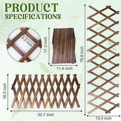 Wood Lattice Fence Panels for Outside 13.4"x78.8" Expandable Natural Wooden Wall Trellis Board Decorative Lattice Trellis Frame for Climbing Plants Vine Ivy Rose Outdoor Balcony Garden 1 Pcs