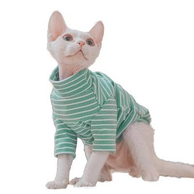 Sphynx Cats Stripe Fleece Shirt Turtleneck Hairless Cat Clothes for Sphinx | Warm Fleece, Turtleneck Pet Clothes, T-Shirts with Sleeves, Soft Material, 4 Season Sweater, Cats & Small Dogs Apparel