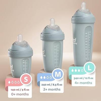Herobility Anti-Colic Baby Bottles 8.5 fl oz/240ml - Pack of 4 Plastic Baby Bottles, Slow Flow Plastic Bottles, Breast-Shaped Teat for Breastfed Babies – Multicolor – White, Gray, Pink, Hawthorn Rose