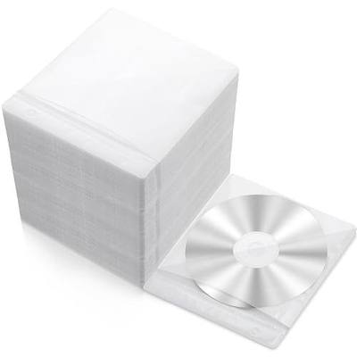 Kanayu 600 Pcs Two-Sided Plastic CD DVD Sleeves White/Black Clear Disc Envelope Non-Scratch Standard Blu-ray Storage Durable Cover Cases with Hole for Blank Storage Binders(White)