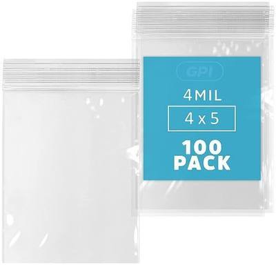 4" x 5" Small Reclosable Zip Bag - Heavy-duty 4 Mil, Bulk Case of 100 - Clear, Resealable Zip Top Lock for Storage & Packaging Food, Nuts, Bolts & Screws.