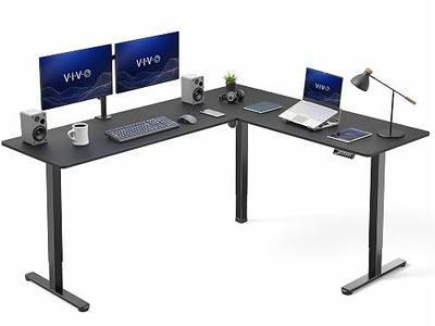 VIVO Black 75 x 63 in Corner Standing Desk, DESK-E3CTB-75 | Electric, Holds 225 lbs, Large Reversible L-Shaped Table, Sit Stand Height Adjustable, Memory Presets, Black Frame