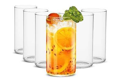 LUXU Drinking Glasses 19 oz, 6 pcThin Highball Glass,Clear Tall Beer Glass | Lead-Free Glassware,Clear Everyday Drinkware,Water Glasses,Mojito Glass Cups,Bar Glassware,and Mixed Drink Cocktail Glass Set