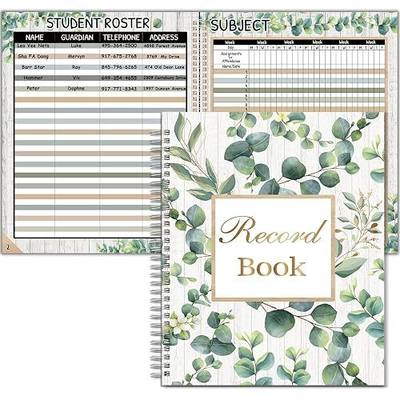 Eucalyptus Record Book Sage Greenery Teacher Record Book Green Leaves Office Supplies Favors Gift for Teacher Classroom Eucalyptus Decor Double-Sided Color Printing 9’’X11’’ (65 pages)