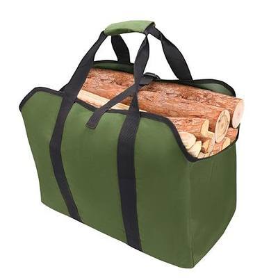 Large Canvas Log Carrier Tote - Fireplace Accessories, Wood Carrier for Indoor/Outdoor Camping Trips (Green)