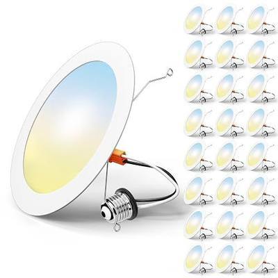 FREELICHT 24 Pack Retrofit LED Recessed Lighting 6 Inch, 5CCT, White | 2700K/3000K/4000K/5000K/6000K Selectable, Dimmable Flat Can Lights, 1000LM Brightness, 10W, IC & Damp Rated, ETL & FCC