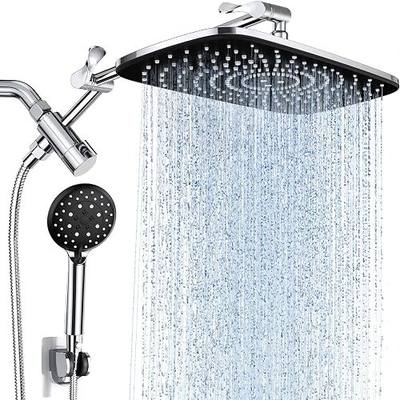 Veken 12" Wide High Pressure Rain Shower Head with Handheld | Dual Shower Heads Combo,8-Mode Hand Held Spray,Wand,Double Detachable Rainfall Showerhead with Arm,Bathroom Set,Chrome,Silver