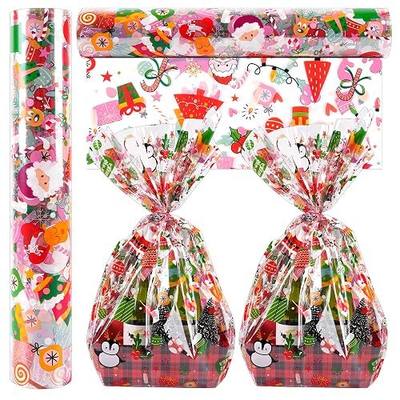 100 Ft X 32 in Christmas Cellophane Wrap Roll Christmas Cellophane Bags Xmas Cellophane Wrap with Special Santa Claus Elk Christmas Tree for Christmas Gift Basket, Treat Wine(Christmas Pattern)