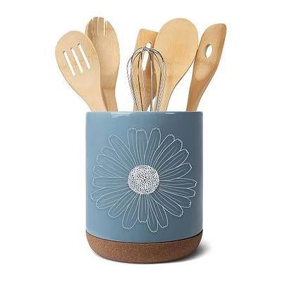 Elanze Designs Daisy Sky Blue X-Large Cork Bottom Kitchen Utensil Holder Crock